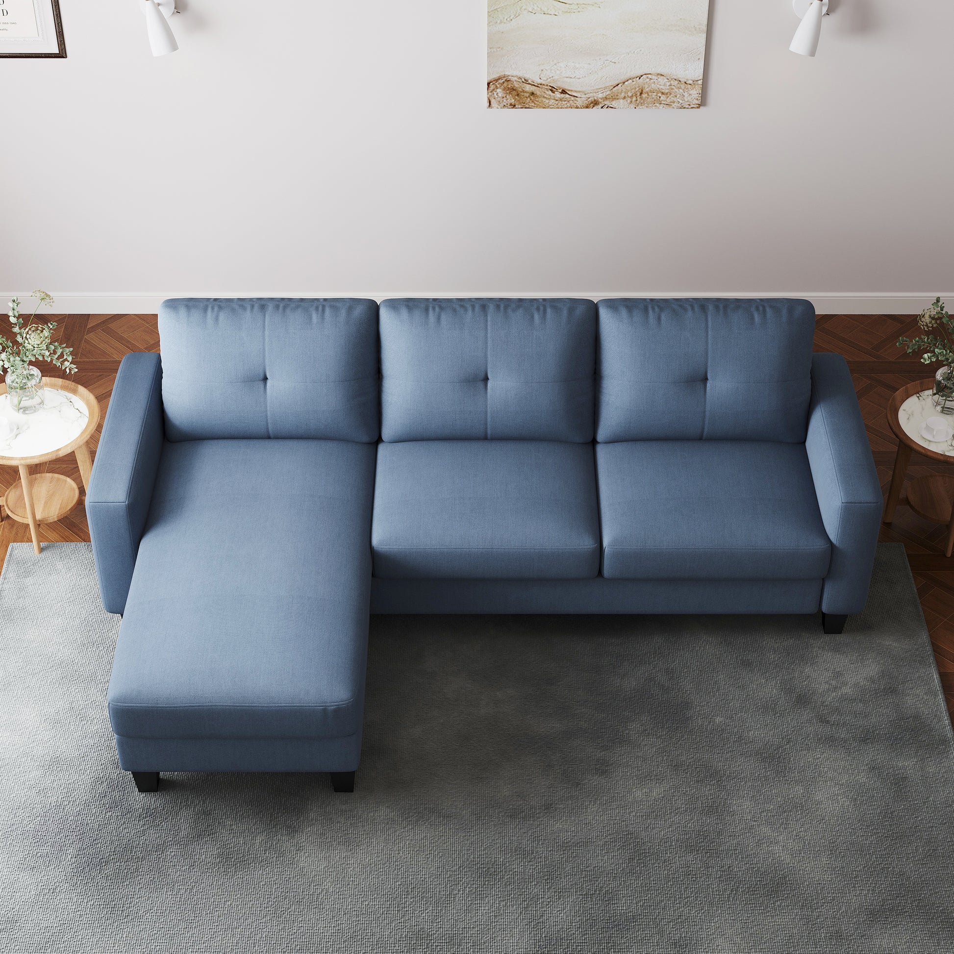 Living Room Furniture With Polyester Fabric L Shape Couch Corner Sofa For Small Space Blue Blue Foam Polyester 3 Seat
