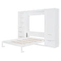 Queen Size Murphy Bed Wall Bed With Closet ,Drawers And Shelves,White Queen White Mdf Lvl