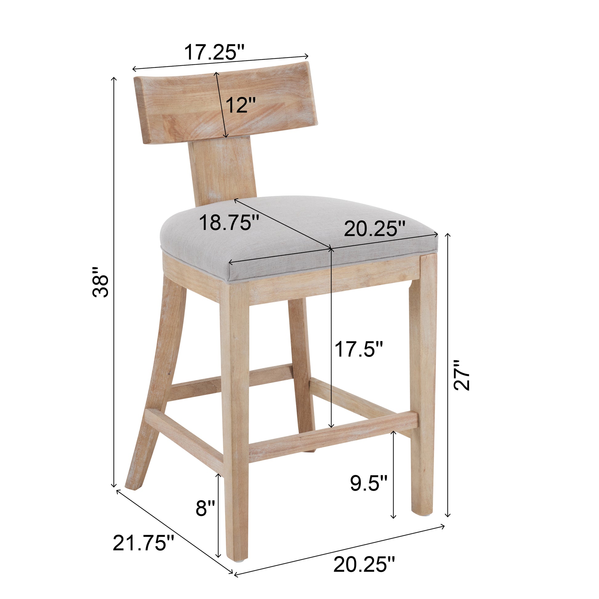 27" Counter Stools Set Of 2, Upholstered Counter Height Bar Stools With Solid Rubber Wood Frame, Backrest, Footrest, Armless Barstools For Home Bar, Kitchen Counter, Pebble Linen & Natural Natural Rubberwood Set Of 2 Fabric