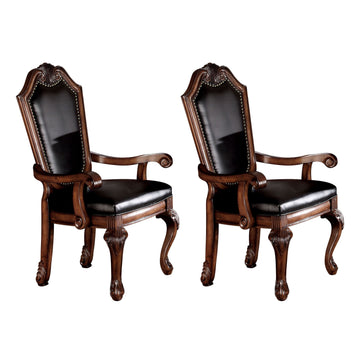 Black And Cherry Solid Back Arm Chairs With Trim Set Of 2 Solid Black Brown Dining Room Foam Luxury Arm Chair Solid Back Set Of 2 Foam Wood Fabric