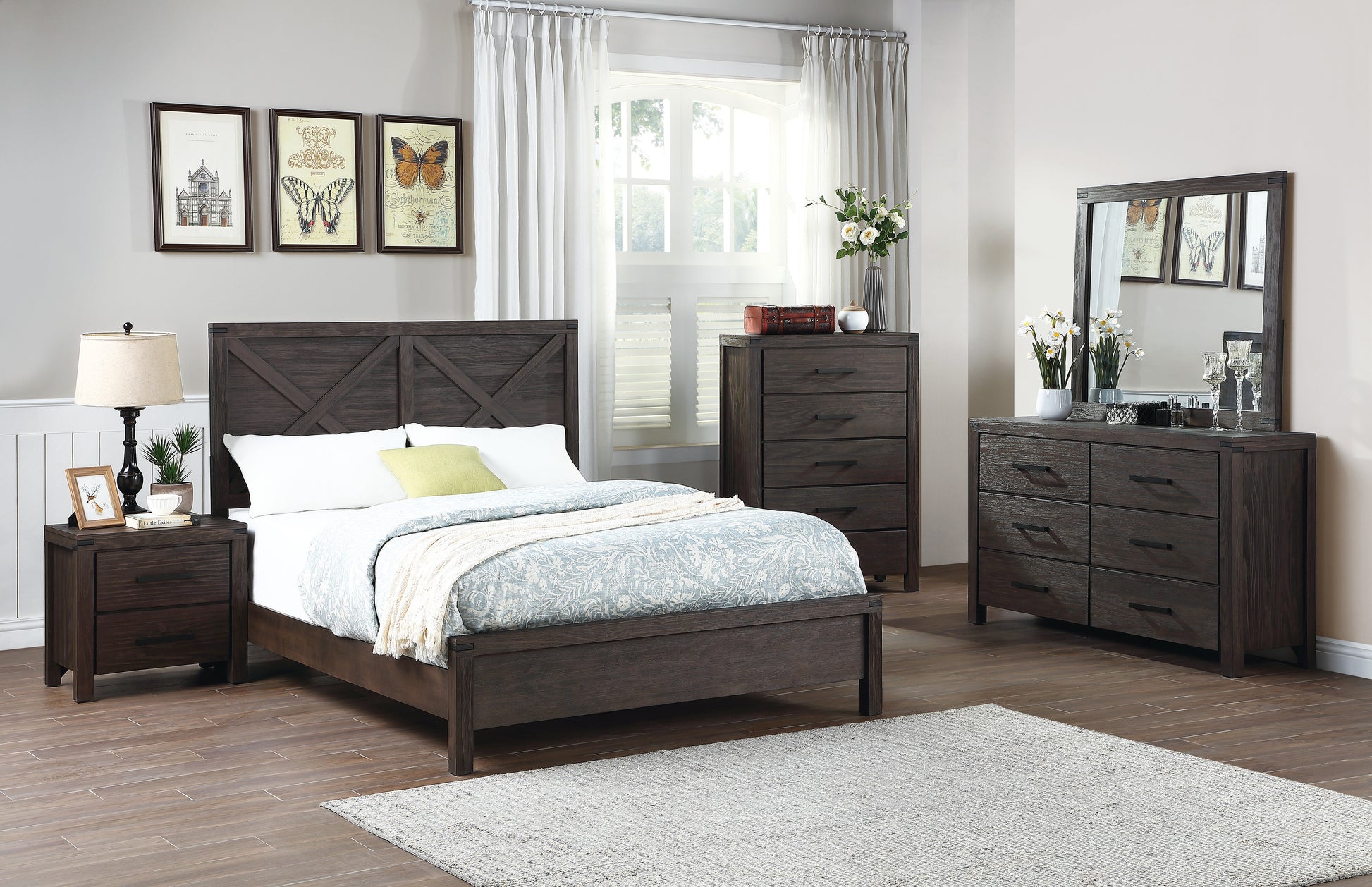 Rustic Contemporary Espresso 1Pc Queen Size Bed Wooden X Design Hb Unique Look Bedroom Furniture Box Spring Required Queen Espresso Espresso Wood Bedroom Contemporary,Modern,Transitional Rubberwood