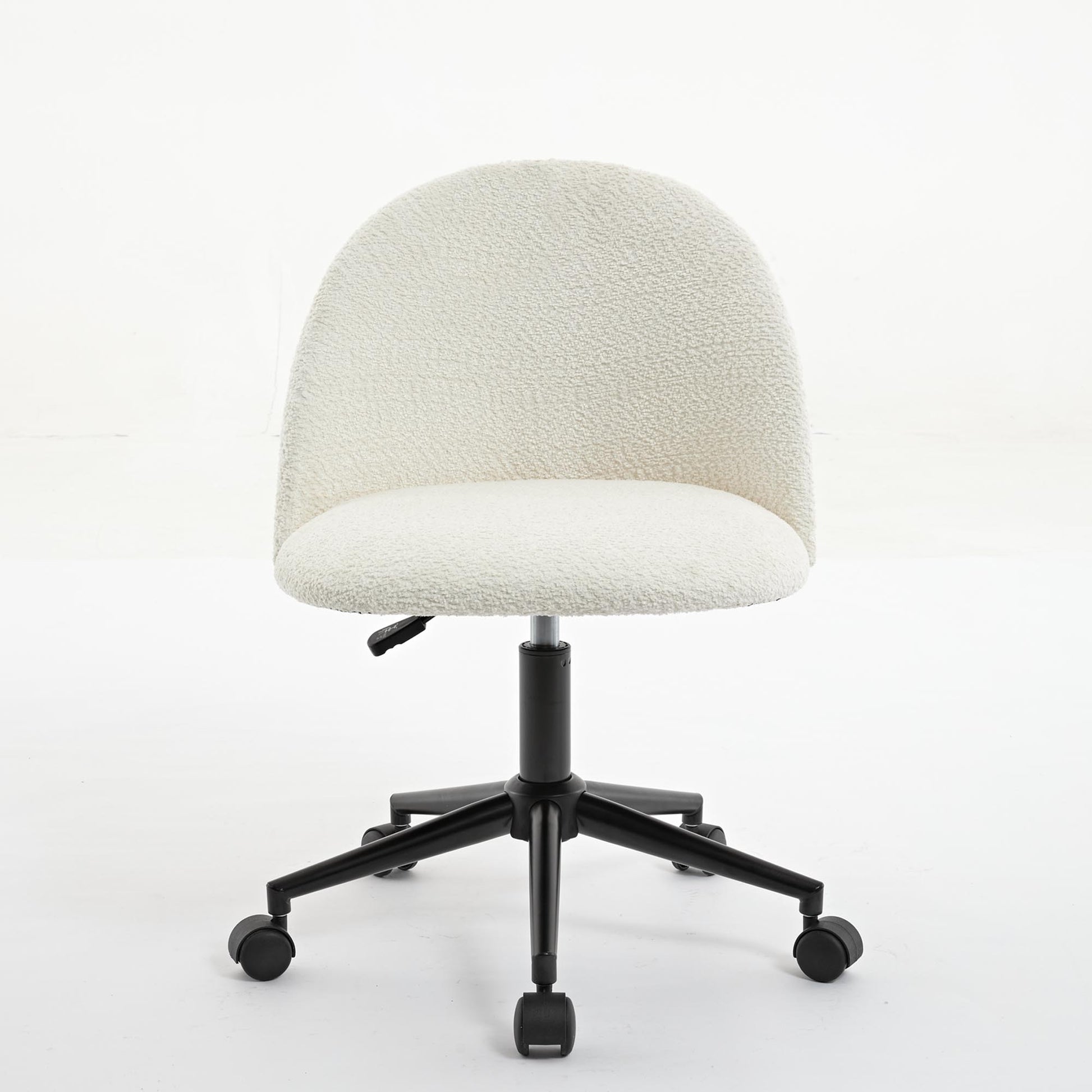 White Boucle Office Chair Desk Chair, Mid Back Adjustable Swivel Computer Chair With Black Legsmodern Upholstered Desk Chair With Wheels White Black Foam Polyester Blend