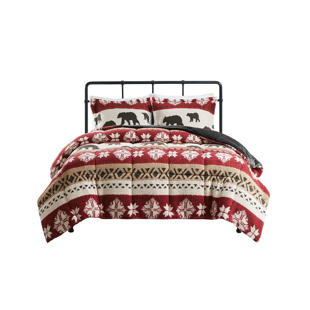Print Sherpa Comforter Set Queen Multicolor Polyester