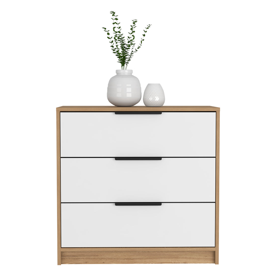 Dresser 27"H, 3 Drawers Dresser, Superior Top, White Light Oak Multicolor Particle Board Particle Board