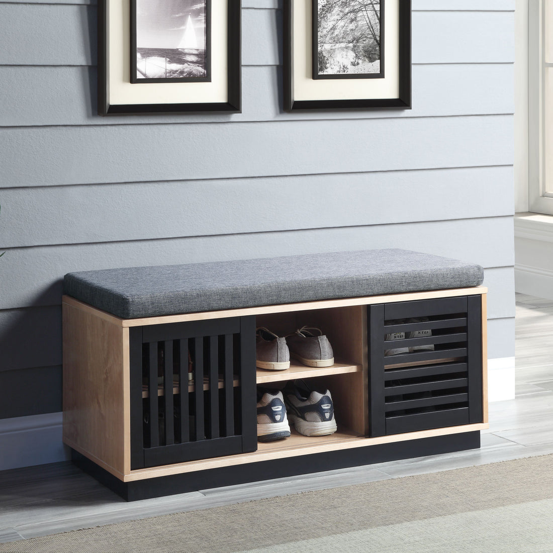 Oak And Espresso Bench With Storage Oak Primary Living Space Solid Shoe Storage Paper Composite