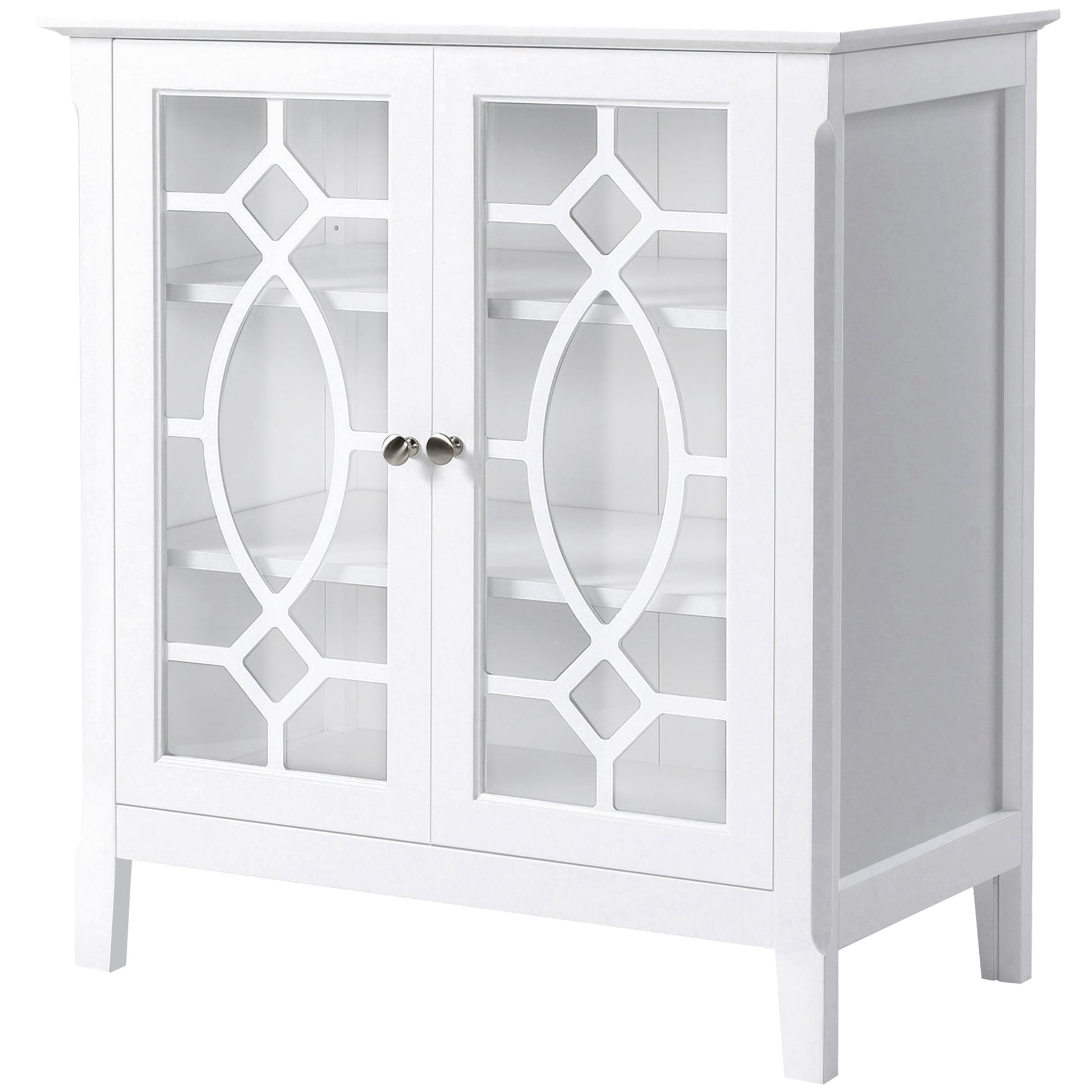 Homcom Sideboard Buffet Cabinet, Kitchen Storage Cabinet, Double Glass Door Accent Cabinet With Adjustable Shelves, White White Mdf