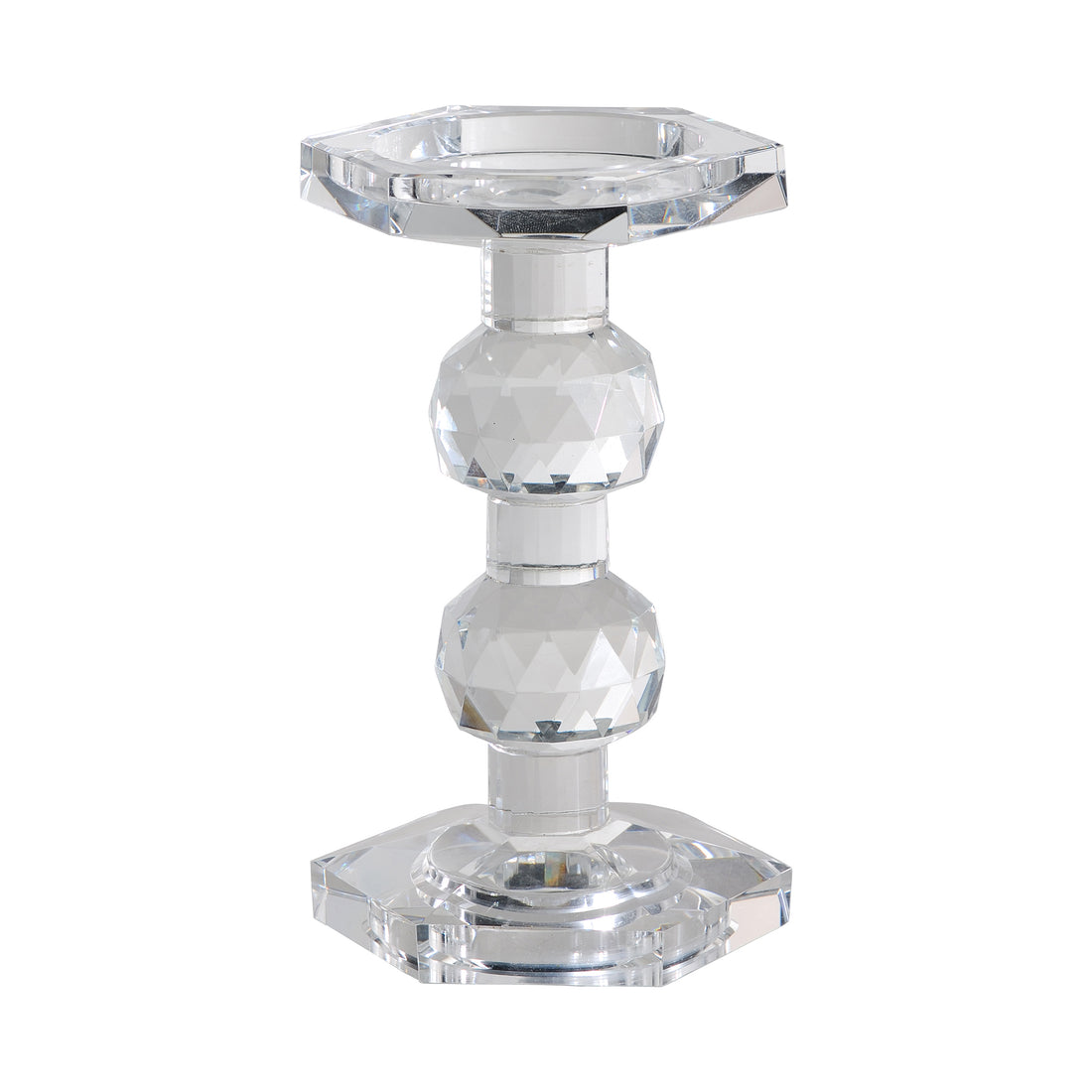 7 Inch Candle Holder, Crystal Glass Solid Turned Pillar, Clear Clear Glass