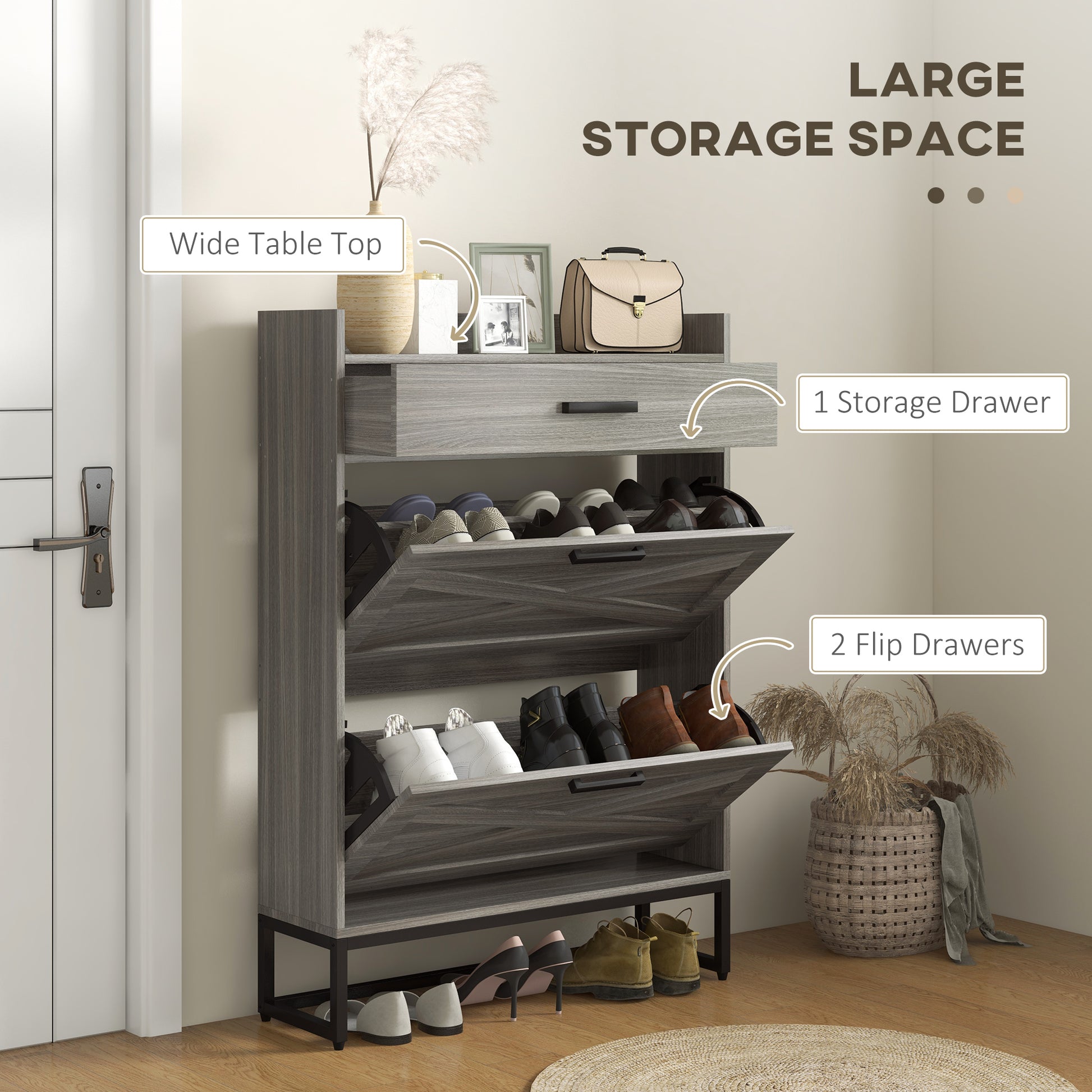 Homcom Narrow Shoe Cabinet, Industrial Shoe Storage Cabinet With Fli