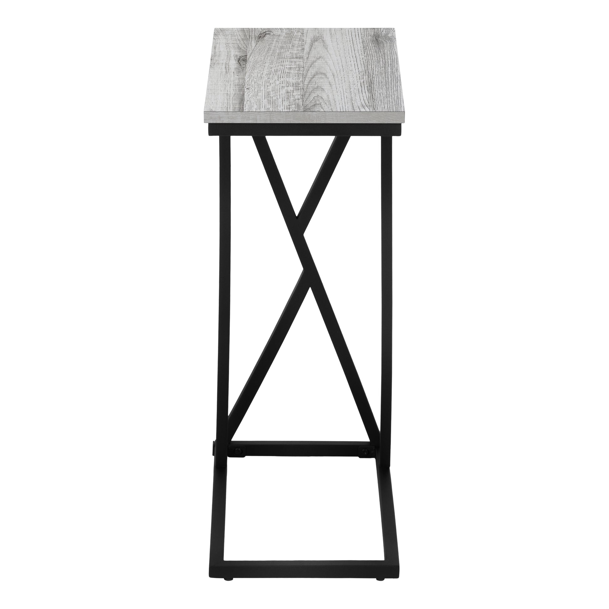 Accent Table, C Shaped, End, Side, Snack, Living Room, Bedroom, Grey Laminate, Black Metal, Contemporary, Modern Grey Mdf