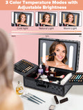 Portable Makeup Case With Led Mirror Travel Makeup Bag Cosmetic Organizer Box With Locks, Brush Holder, Dividers, Rechargeable, Black Black Aluminium Alloy