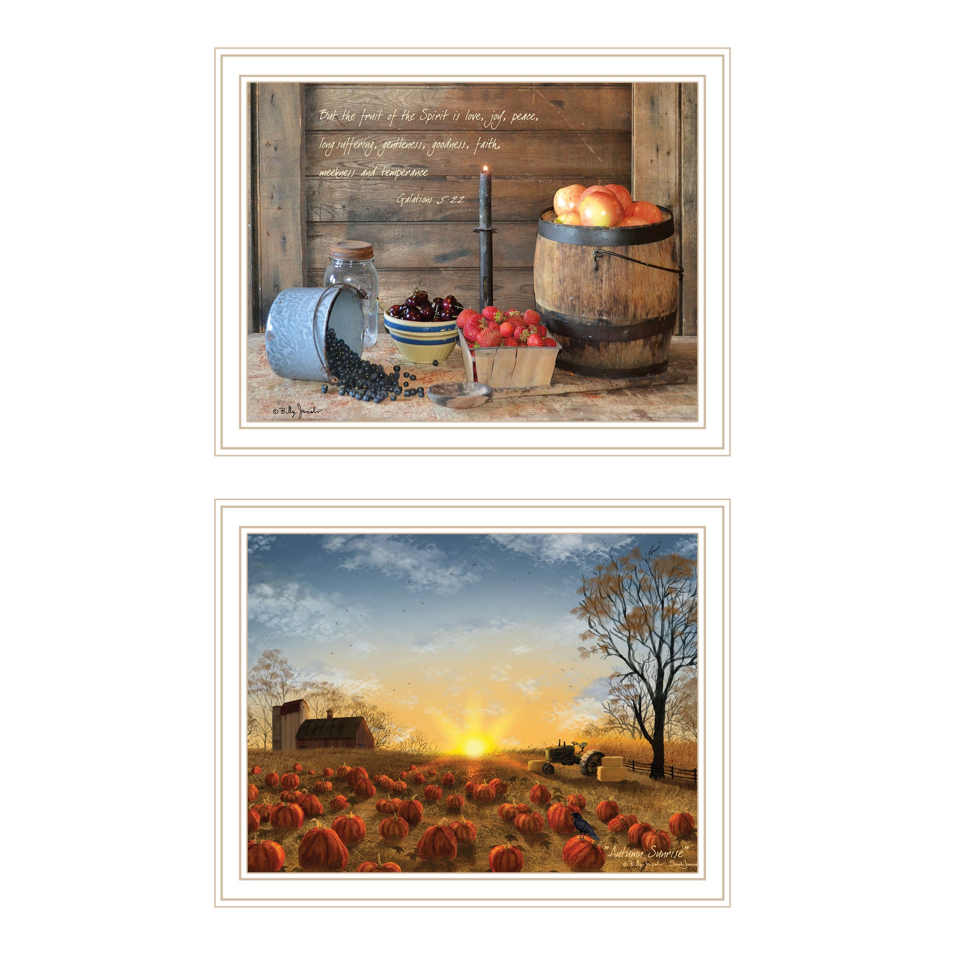2 Piece Vignette Autumn Sunrise, Fruit Of The Spirit White Framed Wall Art For Living Room, Bedroom Wall Art Print For Home Decor By Billy Jacobs Multi Wood Paper