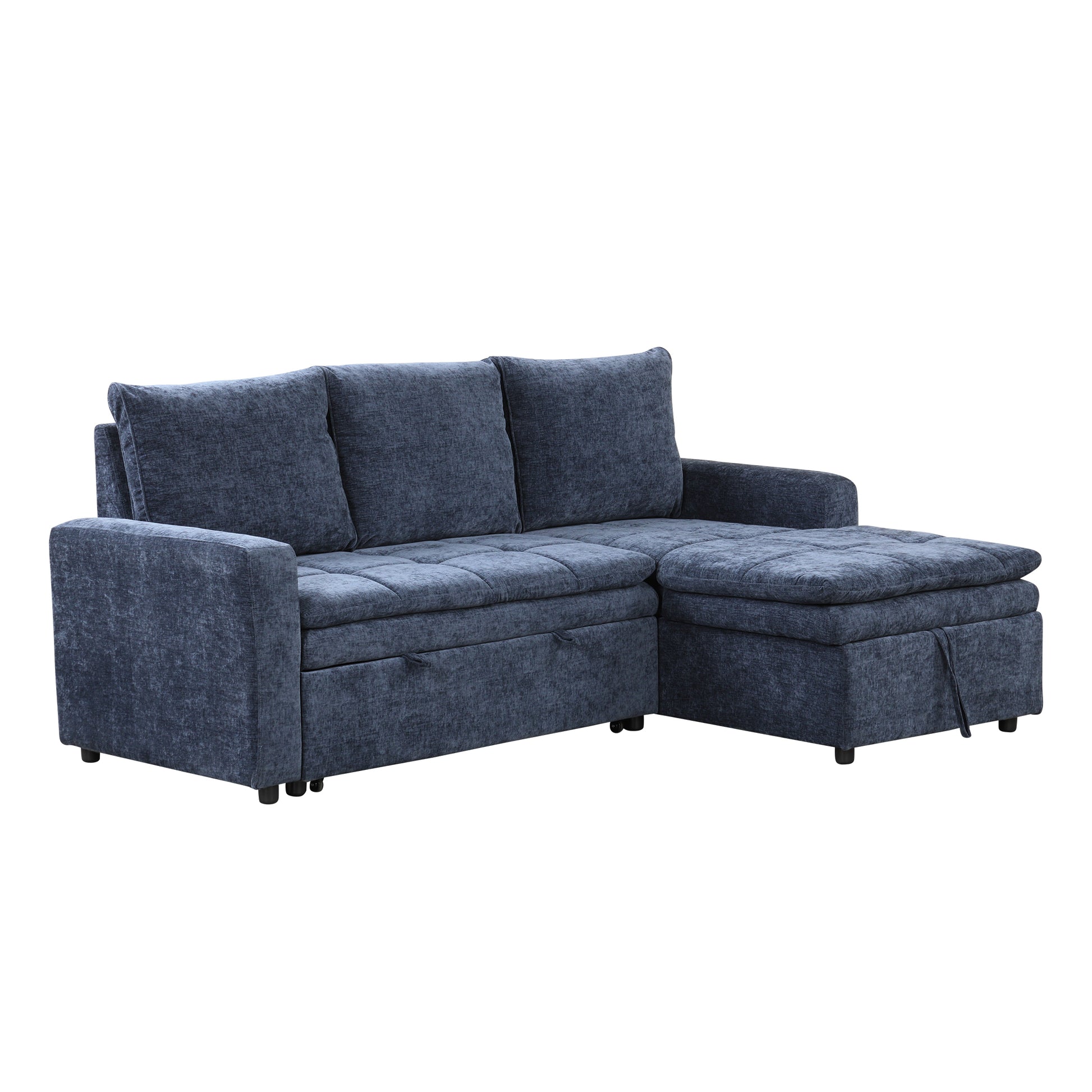 Soft Upholstered Sectional Sofa Bed With Storage Space, Suitable For Living Rooms And Apartments. Blue Wood Polyester 3 Seat