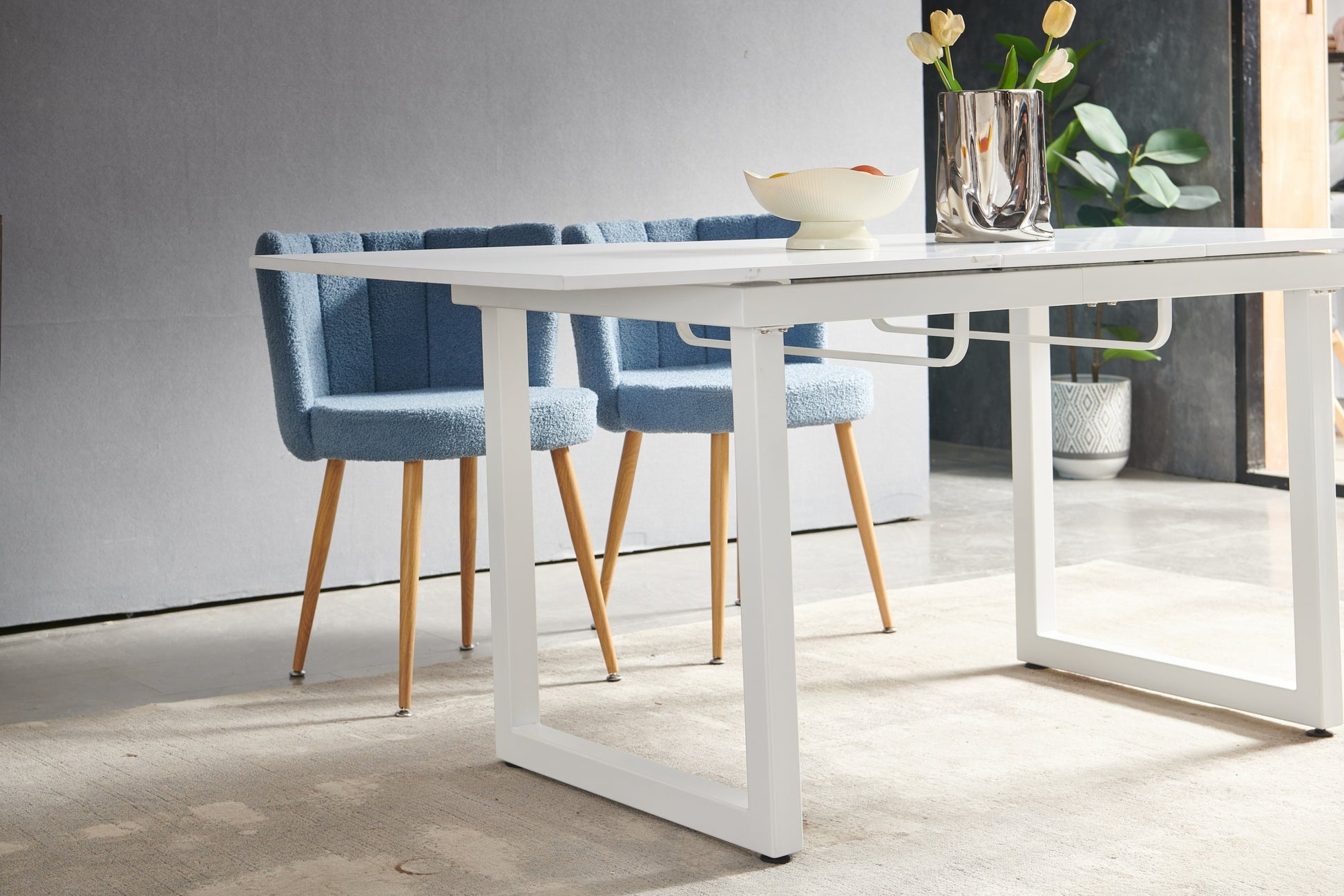 White Color,Square Extendable Dining Table With Metal Leg,Modern Space Saving Kitchen Table For Living Room 70.86" W X 31.5" D X 29.5" H Antique White Mdf Metal