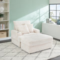 39 Inch Spring Upholstered Armchair And Ottoman Set Comfortable Single Sofa With Cup Holder And Corduroy Fabric, Perfect For Living Room Or Bedroom White Corduroy 1 Seat