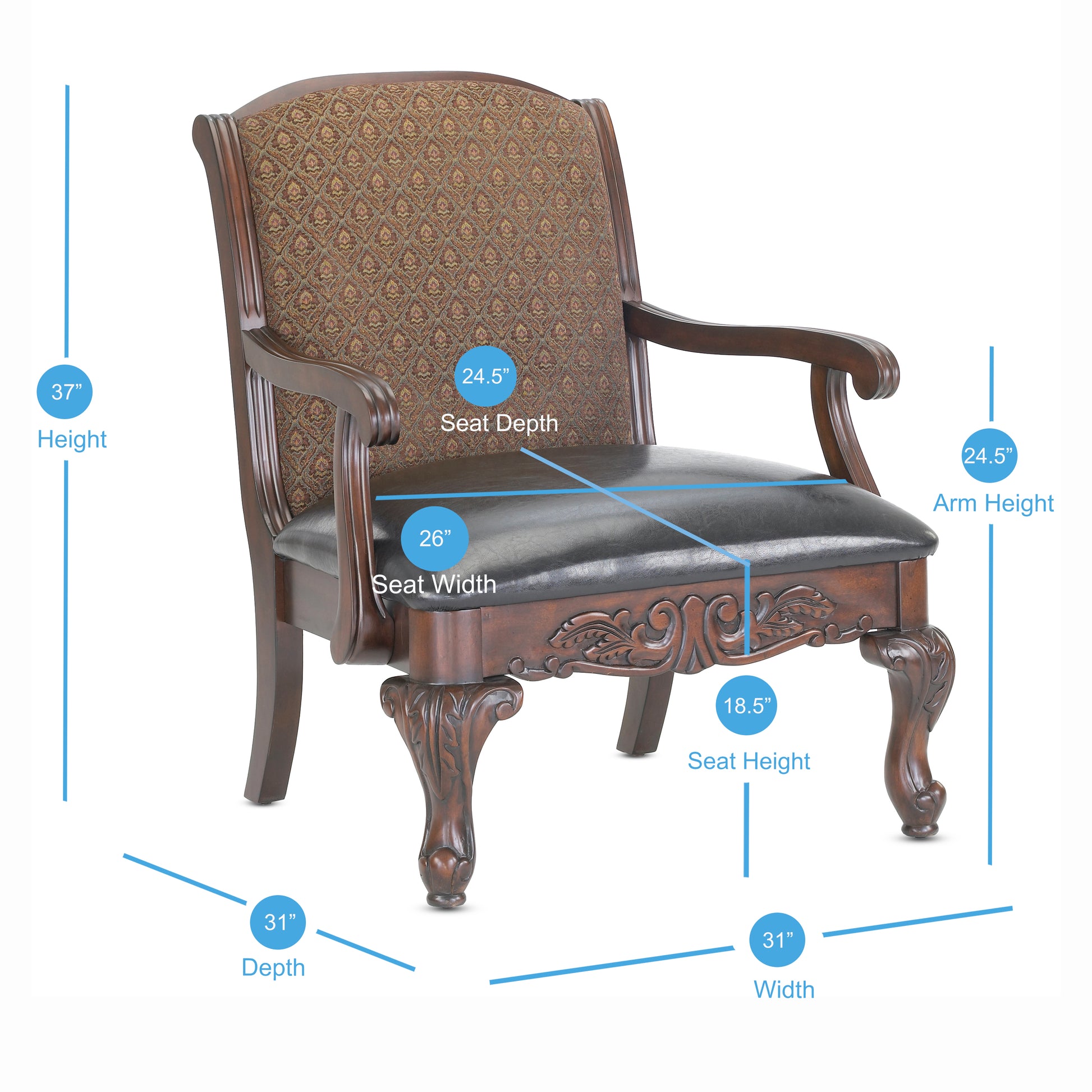 Lucille Arm Chair Brown Brown Traditional Foam Wood Fabric