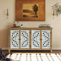 Accent Cabinet With 4 Doors, Farmhouse Sideboard Buffet Cabinet With Storage, Modern Credenza Storage Cabinet With Wood Carved Floral Doors For Living Room, Dining Room, Entryway, Hallway, Kitchen Accent Chests 3 4 Spaces Painted Or Hand Painted Antique