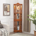 Curio Cabinet Lighted Glass Display Curio Cabinet W Tempered Glass Doors And Shelves, Crown Corner Cabinet With Bulb, Corner Storage Decoration For Living Room And Bedroom Oak Oak Mdf