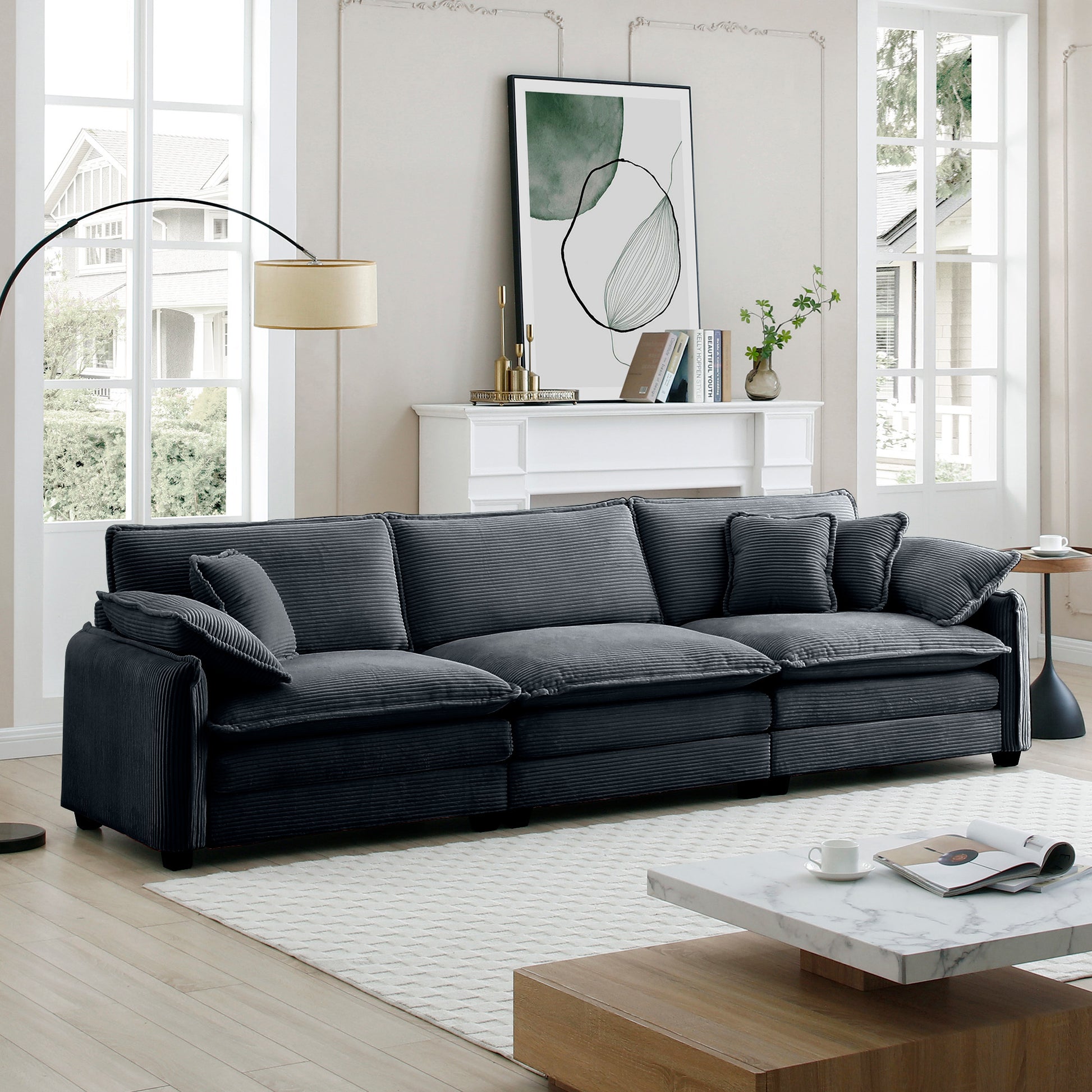 Mira 3 Seater Sofa Grey Corduroy 3S Grey Corduroy 3 Seat