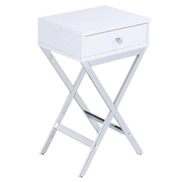 White And Chrome 1 Drawer Rectangular Accent Table White Silver Primary Living Space Modern Drawers Rectangular Wood Metal