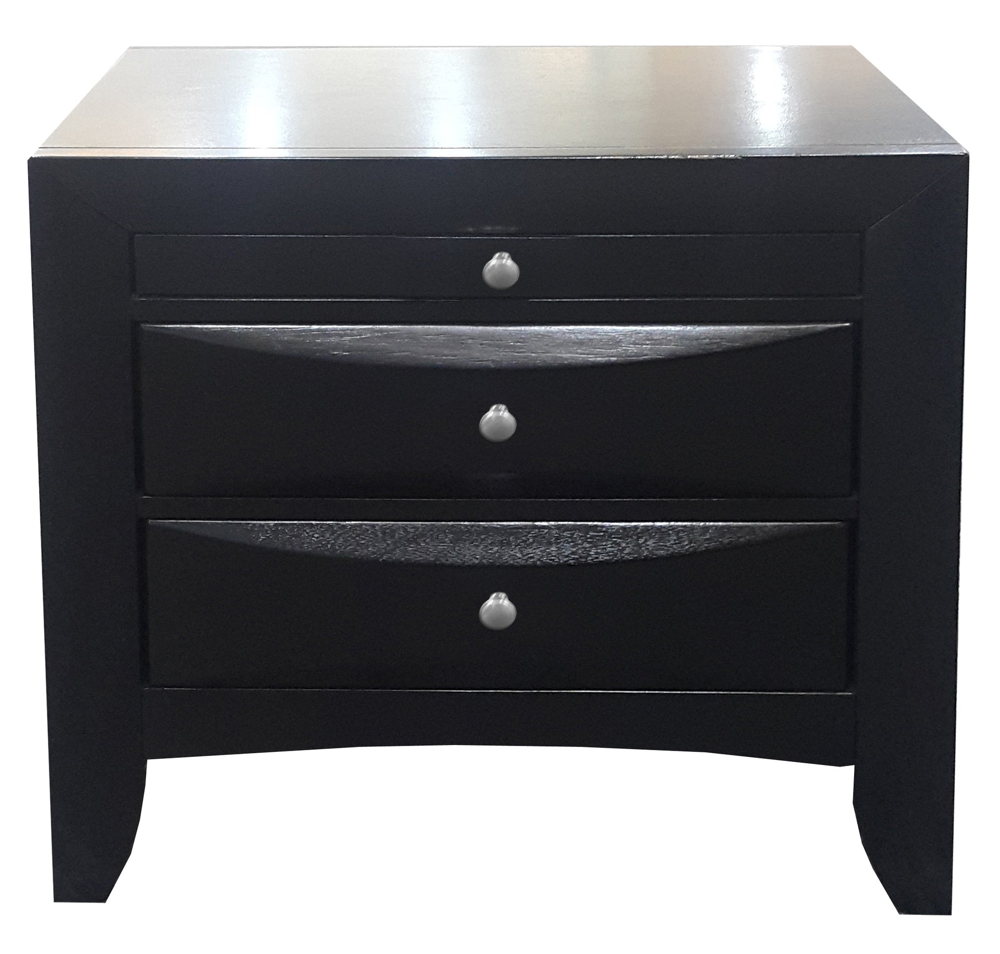 Black 2 Drawer Nightstand With Tray Black 3 Drawers Bedroom Rectangle Contemporary Felt Lined Drawers Black Solid Wood Mdf