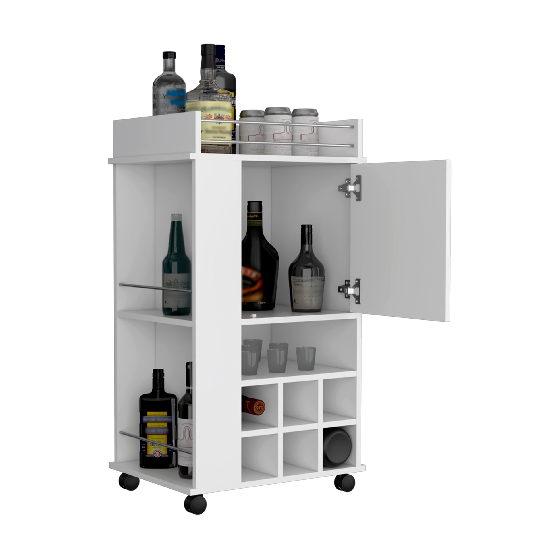 Fargo Bar Cart With Cabinet, 6 Built In Wine Rack