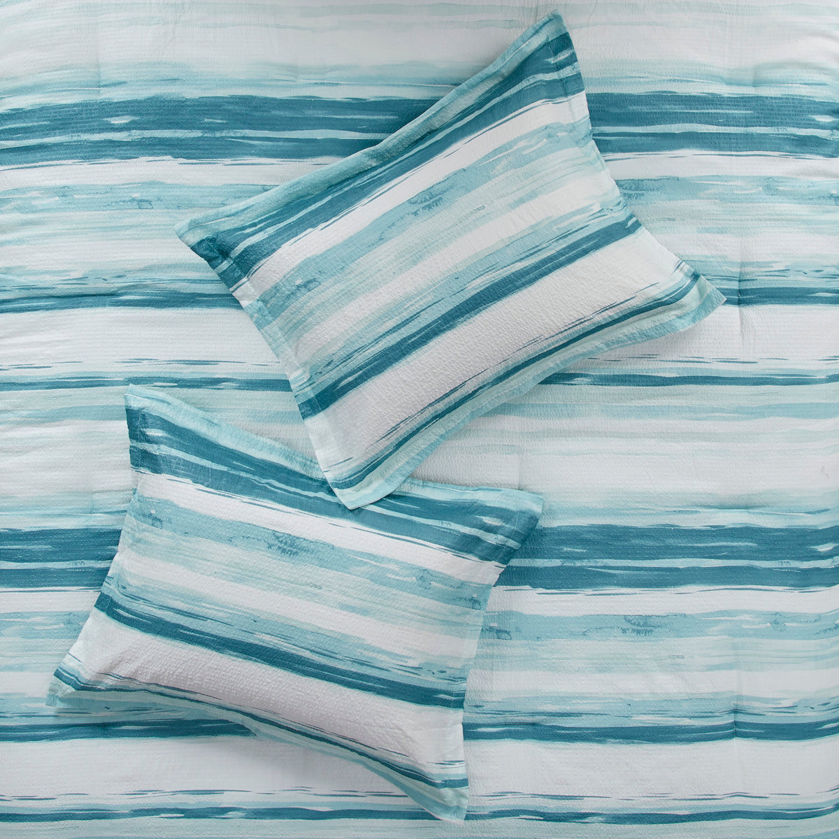 8 Piece Printed Seersucker Comforter And Quilt Set Collection Aqua King Cal King King Aqua Polyester