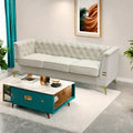 Fx P83 Cw Sofa Modern Velvet Living Room Chesterfield Design 82.7Inch Wide Sofa Cream White Color Beige Velvet 3 Seat