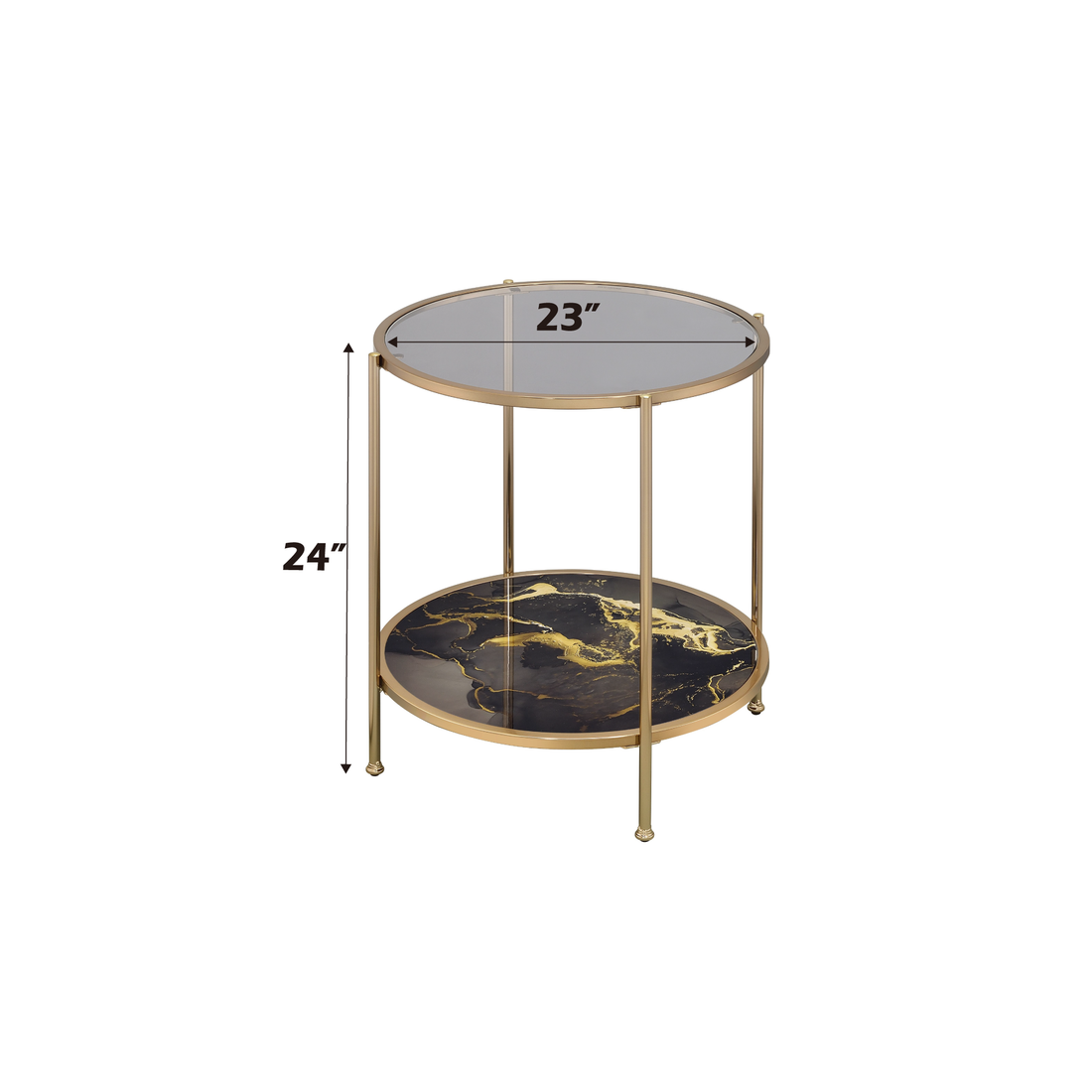 Fiorella End Table, Glass, Black Marble Paint & Gold Finish Lv02223 Gold Metal