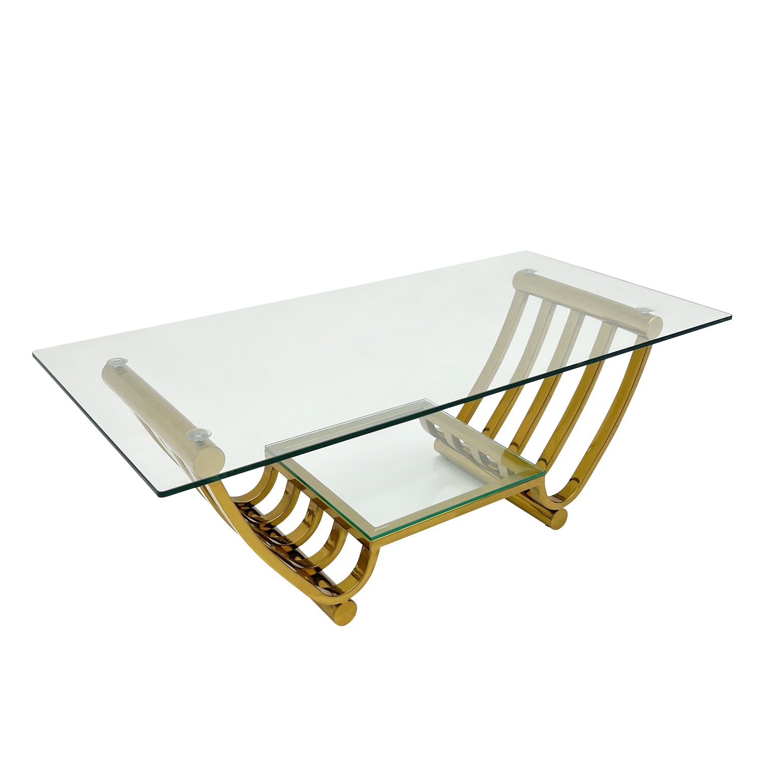 Modern Gold Stainless Steel Double Layer Clear Tempered Glass End Table Coffee Table For Bedroom Living Room Clear,Gold Modern Stainless Steel,Tempered Glass