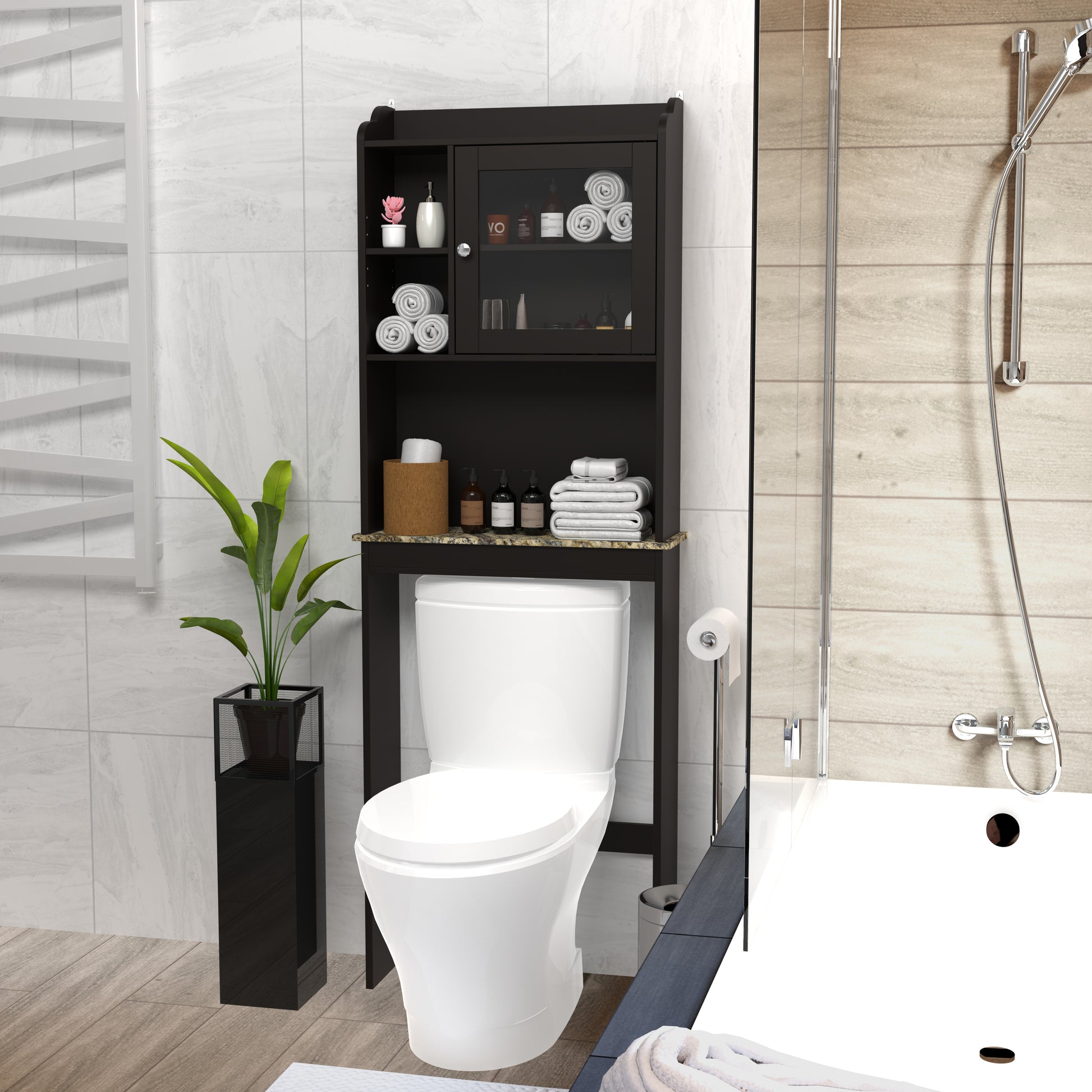 Modern Over The Toilet Space Saver Organization Wood Storage Cabinet For Home, Bathroom Espresso Espresso Mdf