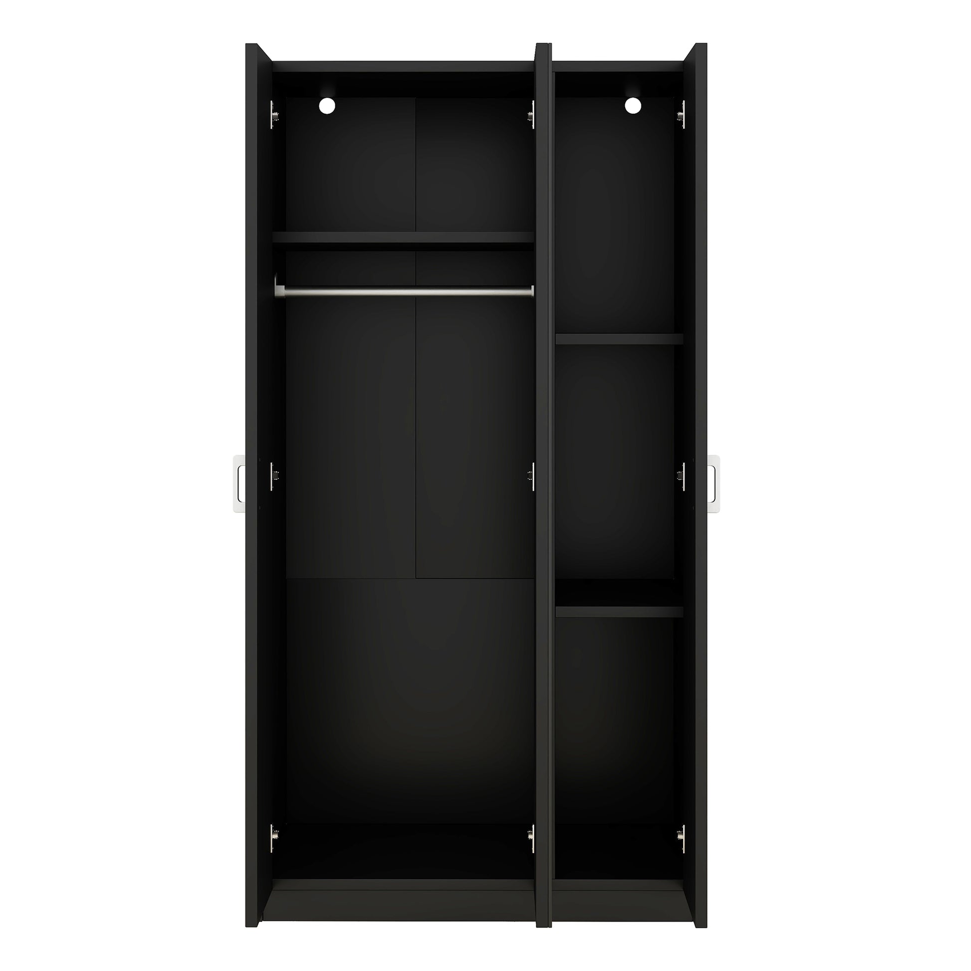 3 Door Wardrobe With Mirror, Armoire With Hanging Rod And 3 Fixed Shelves,Black Black Particle Board