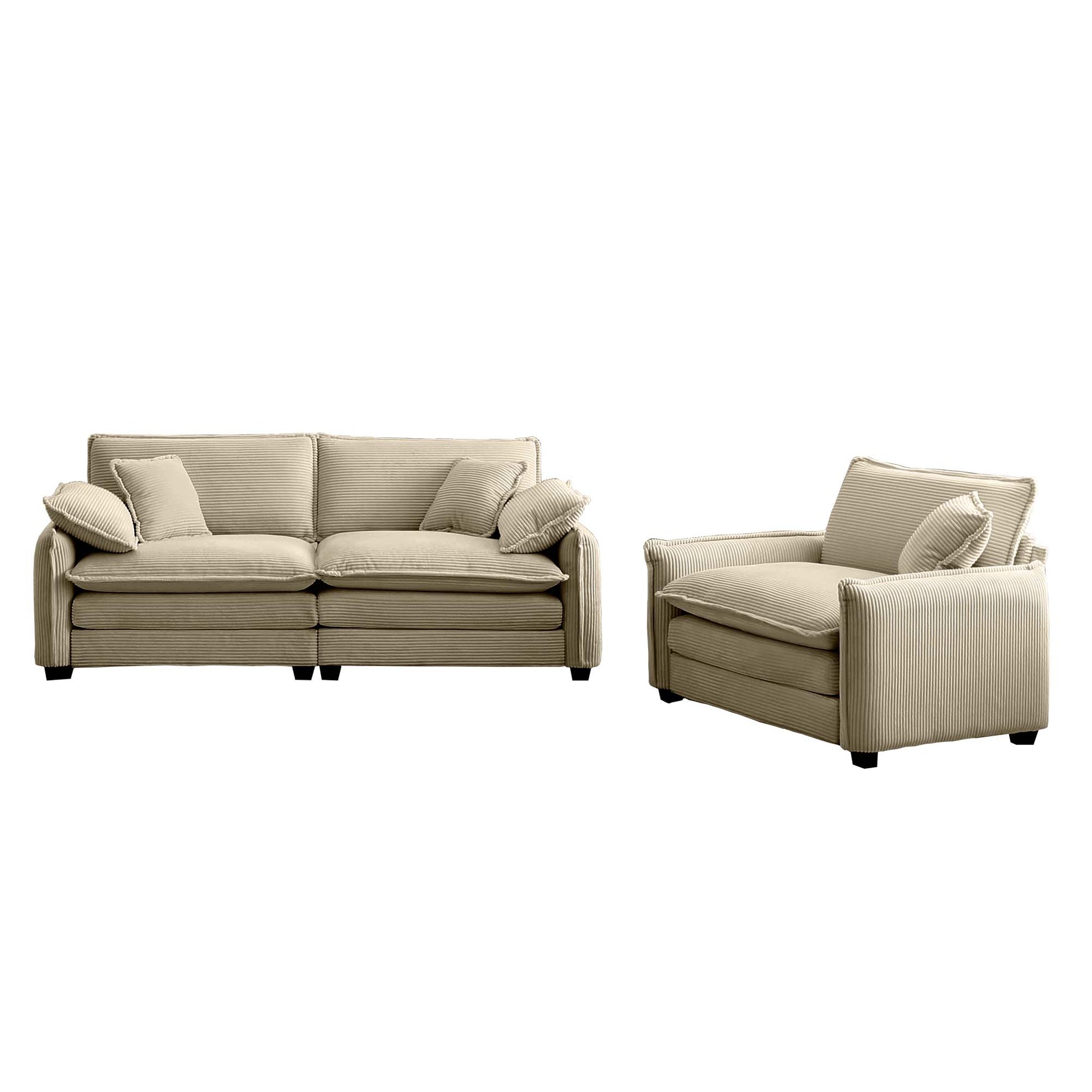 Modern Living Room Sofa Two Pieces Set, Suitable For Living Room And Small Apartment2 Pieces Sofa Set Consists Of A Single Seat Sofa And A 2 Seater Sofas,Tan Corduroy Tan Corduroy 3 Seat