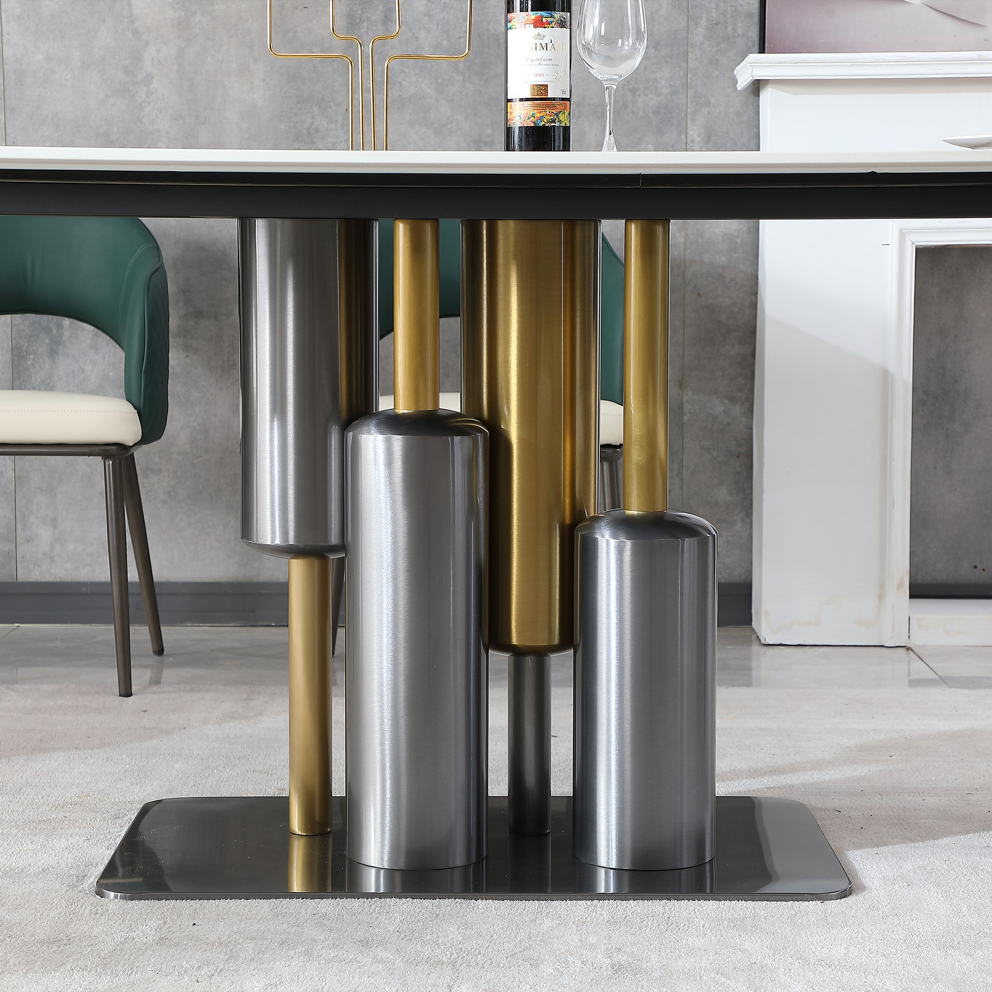 Modern Dining Tablewhite Dining Table Sintered Stone Dining Table Top With Stainless Steel Base, 71 Inch Modern Luxury White Rectangular Dining Table 4 Chairs Gold Matte Black,Gold White Dining Room