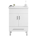 24 Inch Double Doors With Drawers White Bathroom Cabinet With Ceramic Sink White Solid Wood