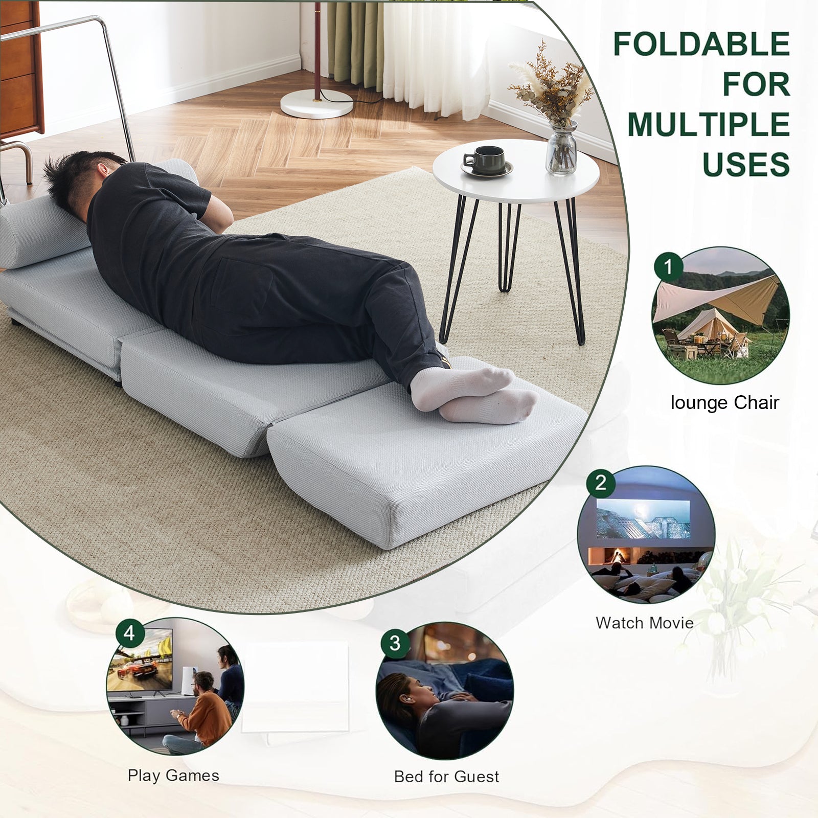 Single Sofa Chair Foldable Single Sofa Bed With Pillow,Portable Foldable Sofa Bed,Leisure Sofa Chair,Easy To Store,Made Ofand Wearable Linen Light Grey Blue Primary Living Space Modern Foam Linen