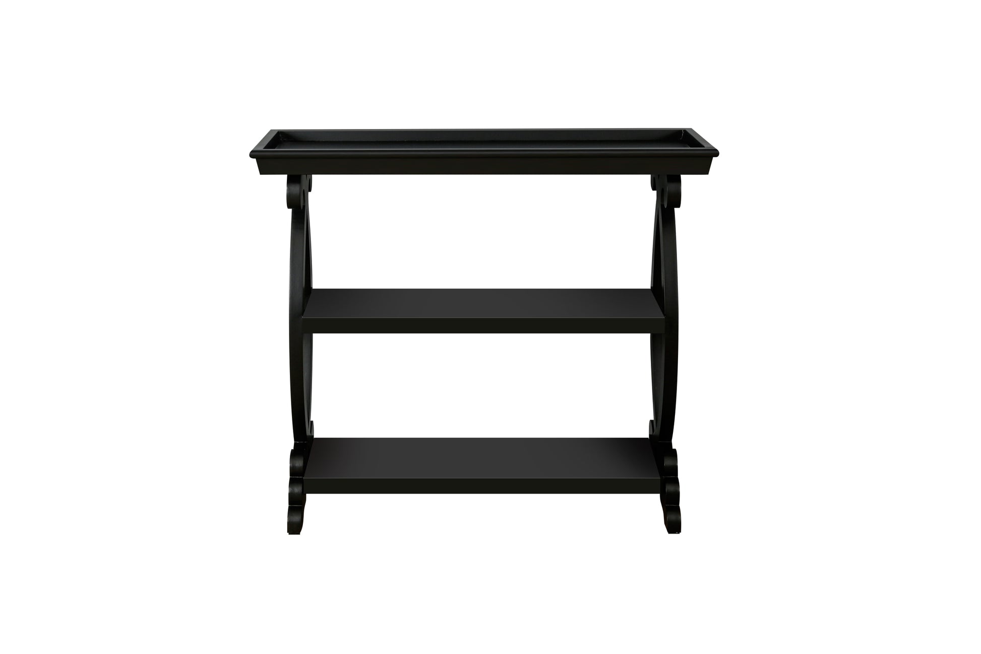 Newport Console Table For Living Room,Kitchen,Entyway Black Antique Black Desk Top Primary Living Space Floor Mount Open Storage Console Tables Lacquered Solid Wood Mdf Mdf