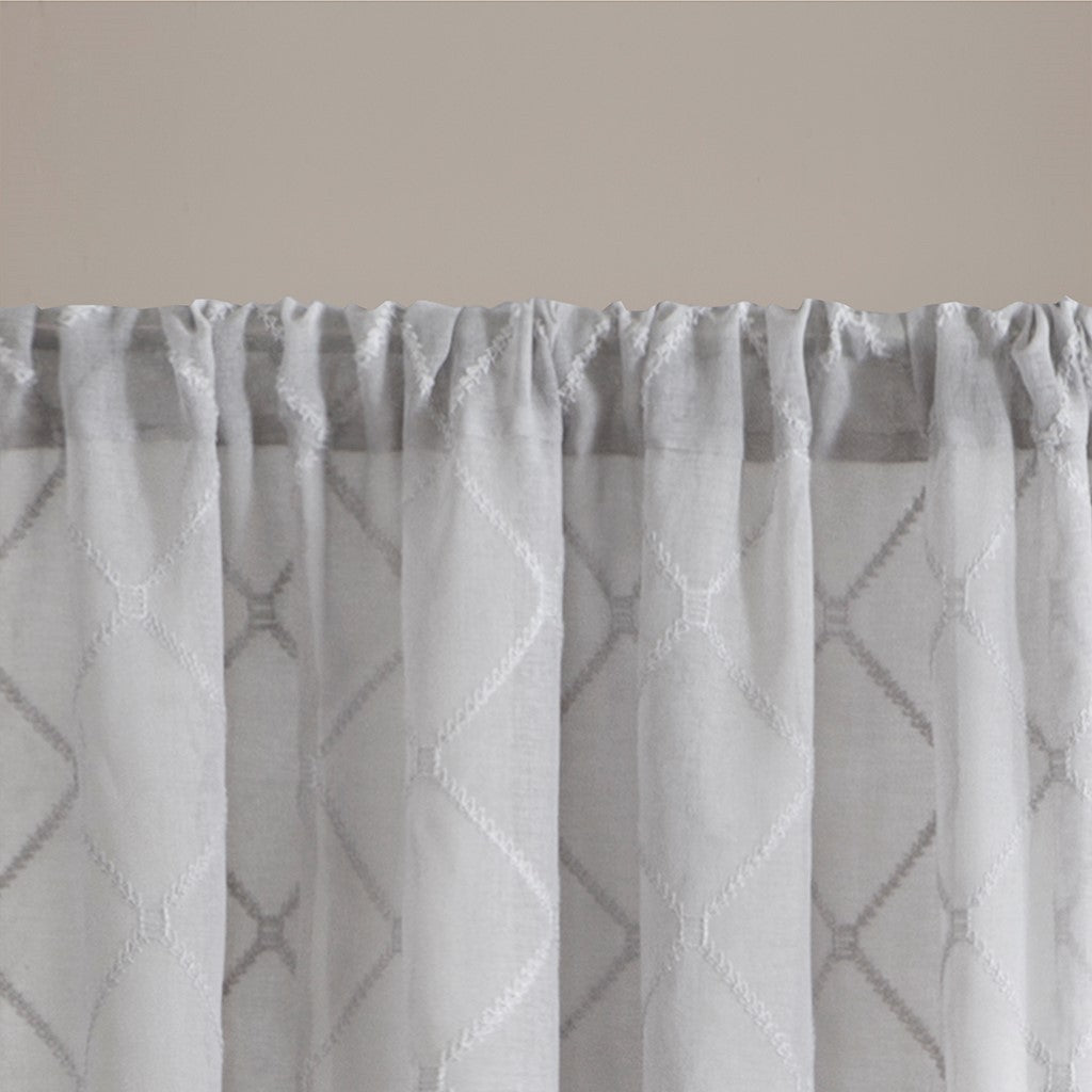 Diamond Sheer Window Curtain Panel Only 1 Pc Panel Grey Polyester