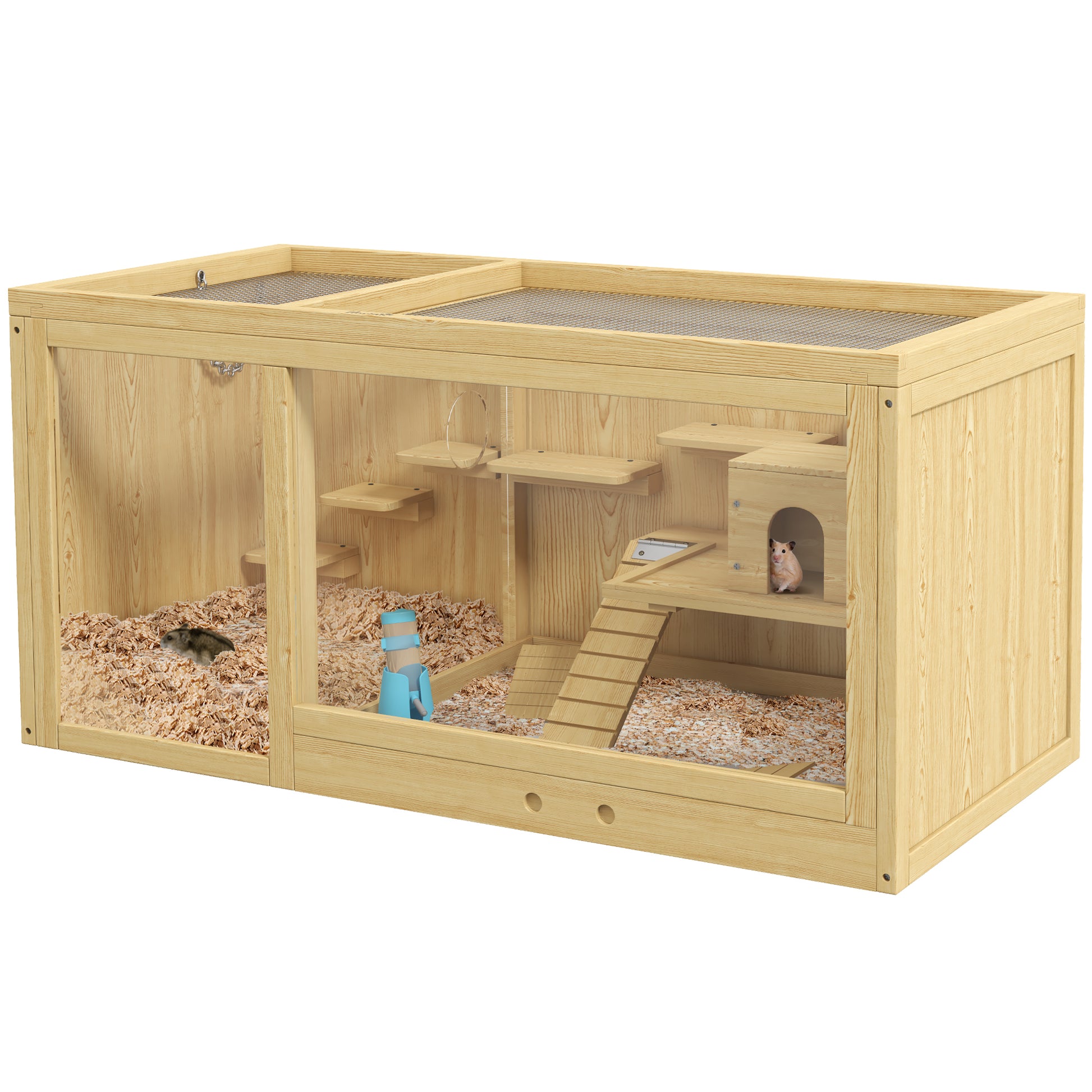 Pawhut Wooden Hamster Cage, Extra Large Gerbil Cage, Multi Layer Small