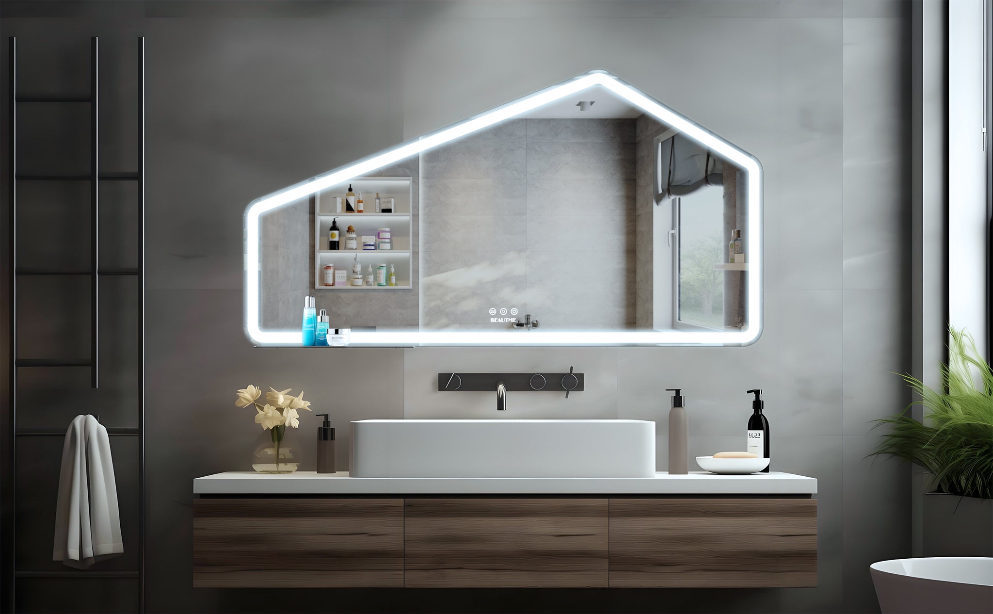 52*28 Inch Led Bathroom Vanity Mirror Wall Mounted Adjustable White Warm Natural Lights Anti Fog Touch Switch With Memory Modern Smart Large Bathroom Mirrors Silver Aluminium