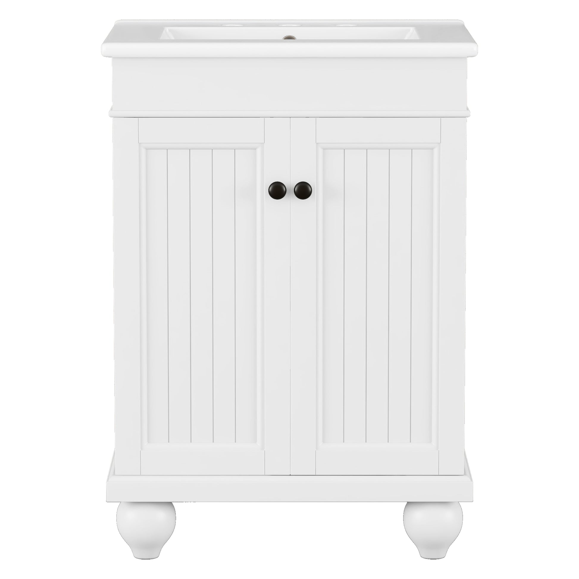 24" White Modern Sleek Bathroom Vanity Elegant Ceramic Sink With Solid Wood Frame, Adjustable Shelf White Solid Wood Mdf