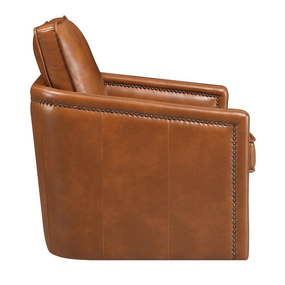 Brown Swivel Accent Chair Brown Primary Living Space Modern Genuine Leather