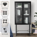 Elegant Floor Cabinet With 2 Tampered Glass Doors Living Room Display Cabinet With Adjustable Shelves Anti Tip Dust Free Easy Assembly Black Color Black Steel