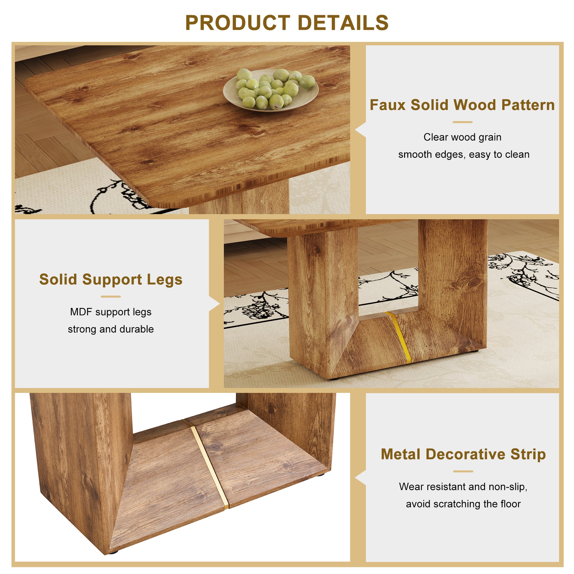 Table And Chair Set. Modern Dining Table With Mdf Top And Beautiful Mdf Legs. Comes With Brown Comfortable Chair With Seat And Metal Legs. Suitable For A Wide Range Of Decorative Styles. Brown,Wood Seats 4 Mdf