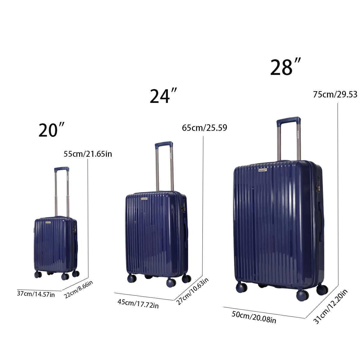 Expandable Luggage Sets 3 Piece,Luggage Set Pp Material Travel Suitcase Set With Spinner Wheels For Men Women, 20'' 24'' 28'' Blue Polypropylene