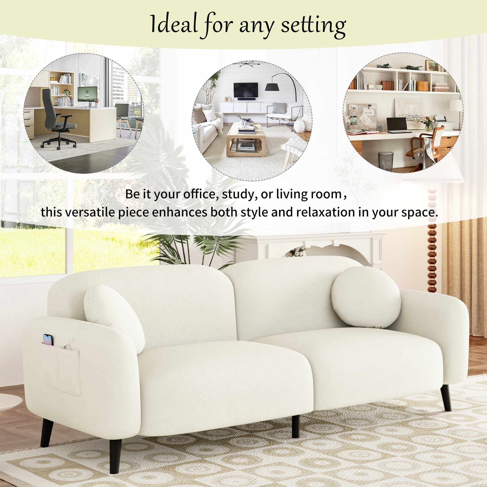 83.9''Upholstered Sofa For Living Room, Bedroom, And Apartments Beige Polyester 2 Seat