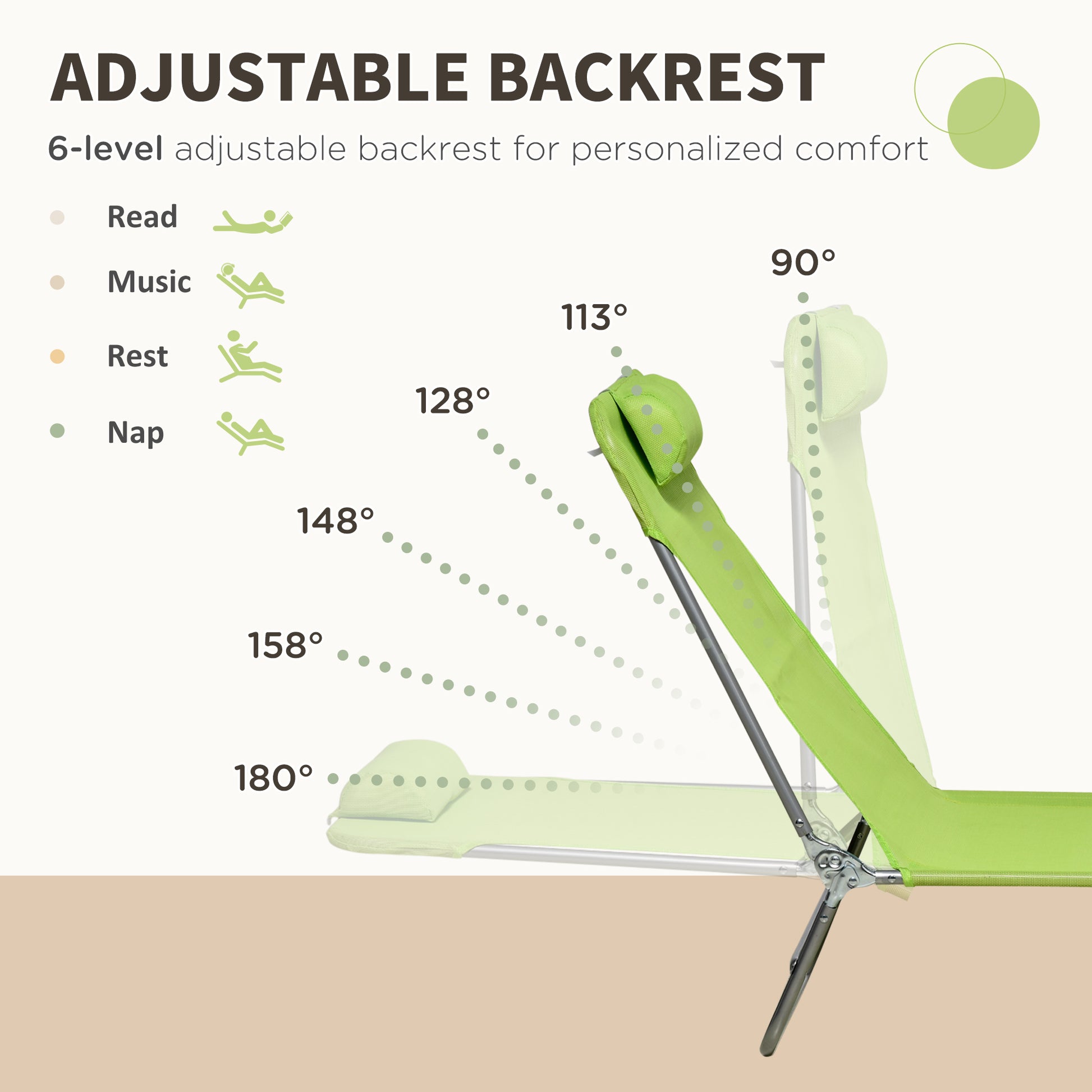 Outsunny 2 Piece Folding Chaise Lounge Chairs, Pool Sun Tanning Chairs, Outdoor Lounge Chairs With 6 Position Reclining Back,Mesh Seat, Headrest For Beach, Yard, Patio, Green Green Steel