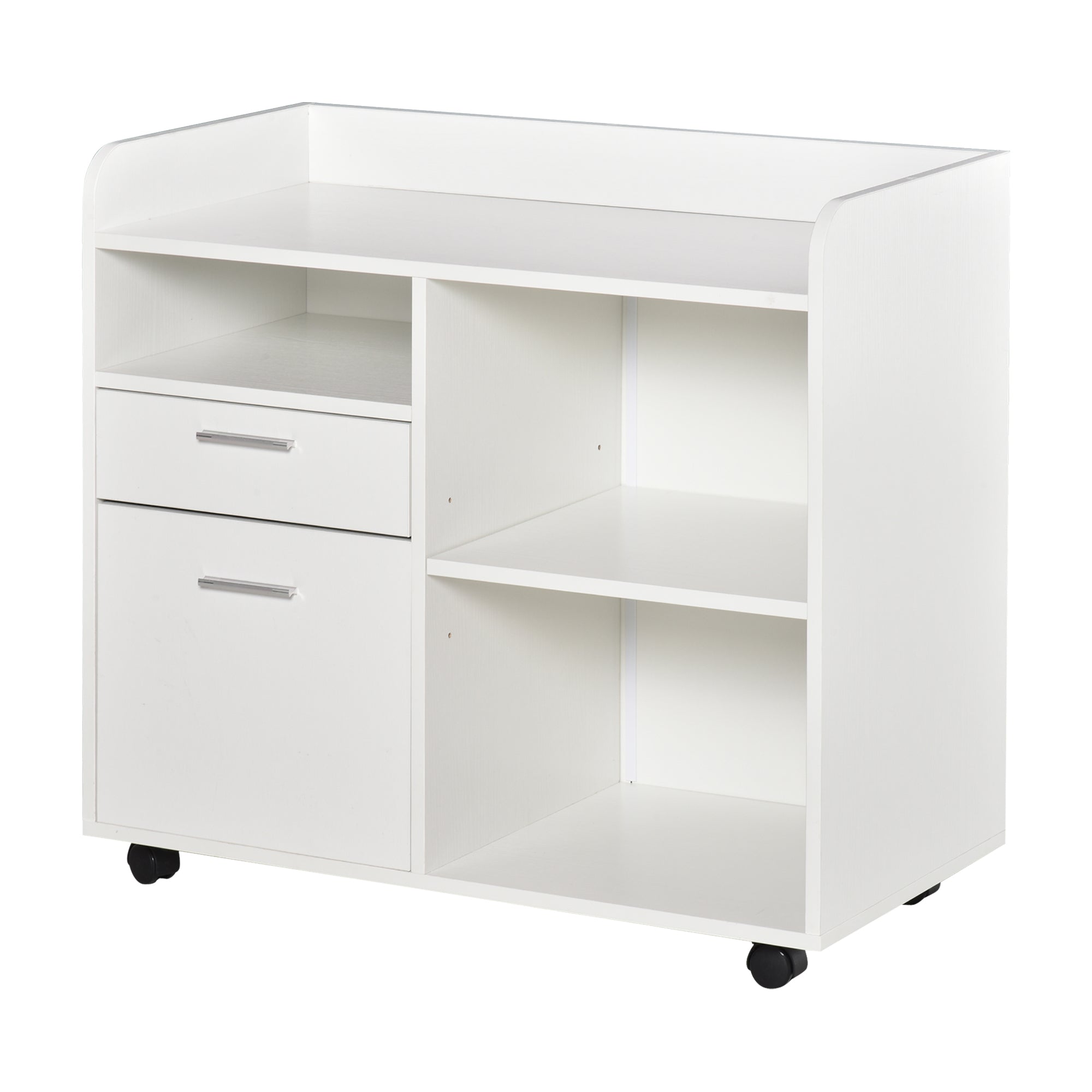 Vinsetto Filing Cabinet Printer Stand Mobile Lateral File Cabinet With 2 Drawers, 3 Open Storage Shelves For Home Office Organization, White White Particle Board