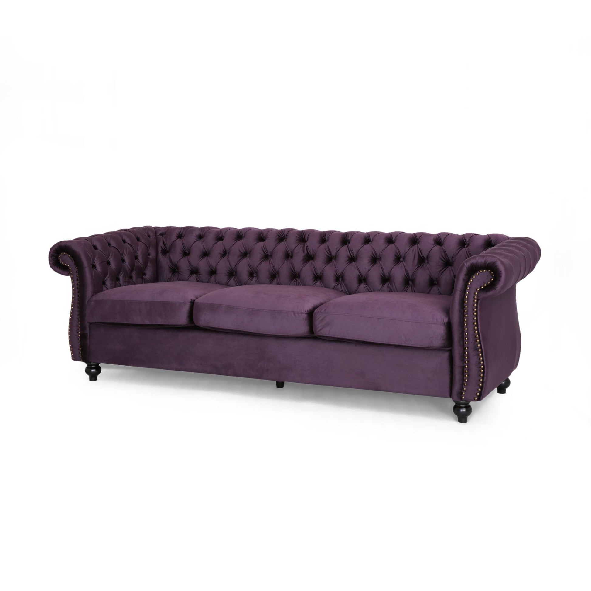 Luxurious 3 Seater Purple Velvet Sofa, Featuring A Classic Design With Modern Elegance, Perfect For Adding Sophistication And Style To Any Living Room, Plush Comfort And Durable Craftsman Black Berry Wood Primary Living Space Medium Soft Tight Back