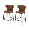 28Inch Counter Height Bar Stools Set Of 2, Modern Bar Upholstered Chairs With Pu Leather, Metal Footrest And Frame For Kitchen Island, Bar Table, Dining Room, Brown Solid Kitchen Solid Back Set Of 2