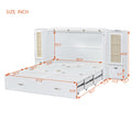 Queen Size Murphy Bed Wall Bed With Drawer And Rattan Decoration With 2 Storage Cabinets, One Set Of Sockets & Usb Ports, Pulley Structure Design, White Queen White Plywood